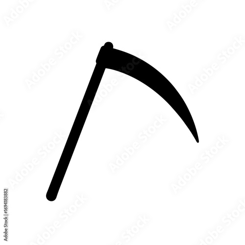 Simple black scythe silhouette on transparent background