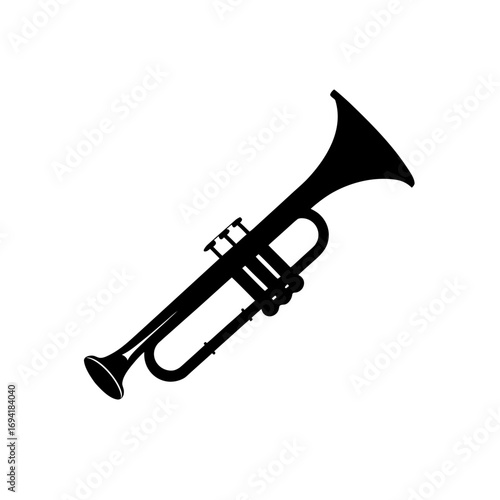 Silhouette of a brass trumpet on transparent background