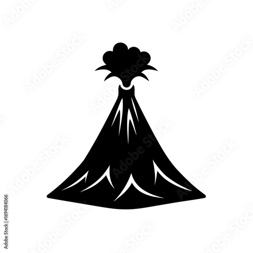 Erupting volcano simple design on transparent background silhouette