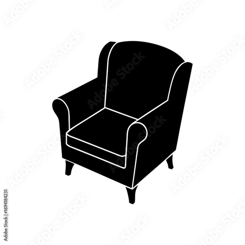 Silhouette of a black armchair on transparent background