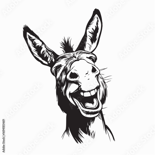 Laughing Donkey Face Close-Up in Funny Cartoon Vector Style Illustration
