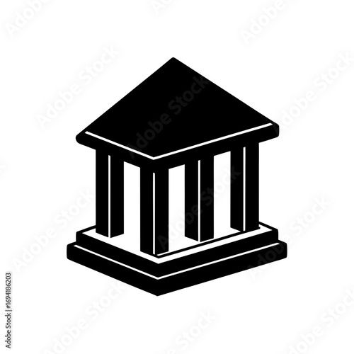 Isometric classical building on transparent background silhouette