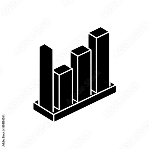 Isometric bar chart illustration on transparent background silhouette