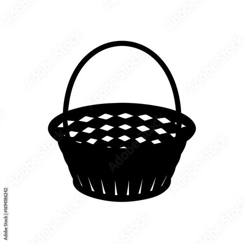 Illustration of a black basket on transparent background silhouette