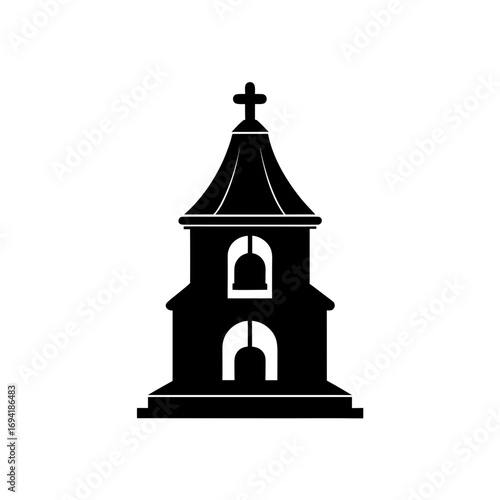 Silhouette of a church tower on transparent background