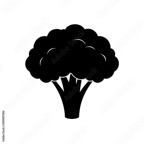 Silhouette of a broccoli head on transparent background