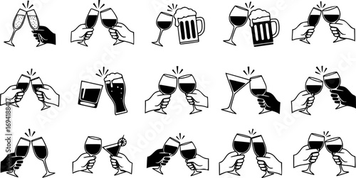 Glass-cheers icon vector collection. 