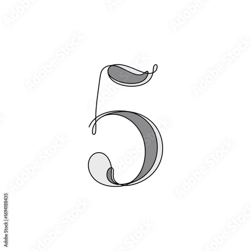 Elegant Number Five Illustration with Swirling Lines and Shaded Fill Creating a Stylish Numeral