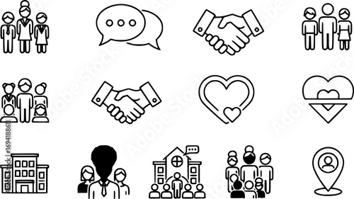 Community icon vector set in black flat and line stroke style