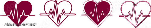Heartbeat icon vector set in black flat and line stroke style
