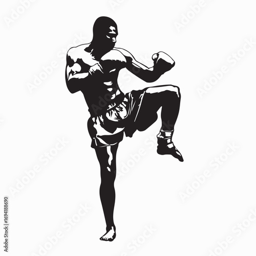 Traditional Muay Thai Athlete Showing Fighting Move Vector image