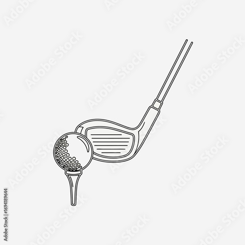 Elegant line art illustration of a golf driver and ball on a tee, a classic symbol of the sport and leisure activity