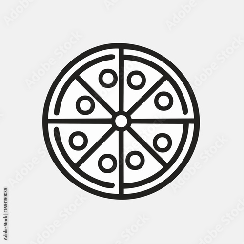 Delicious Pizza Slice Icon in Minimalist Black and White Design, Perfect for Food-Related Projects