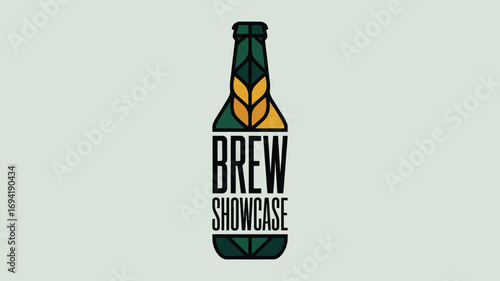 A stylized brew showcase logo featuring a beer bottle with wheat design on a light background artfully made