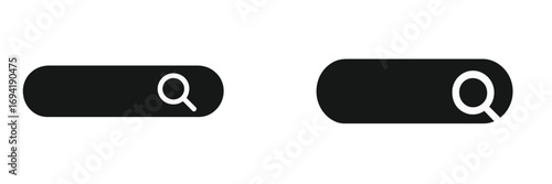 Minimalistic black search icons displayed side by side showcasing different designs and shapes in a modern aesthetic