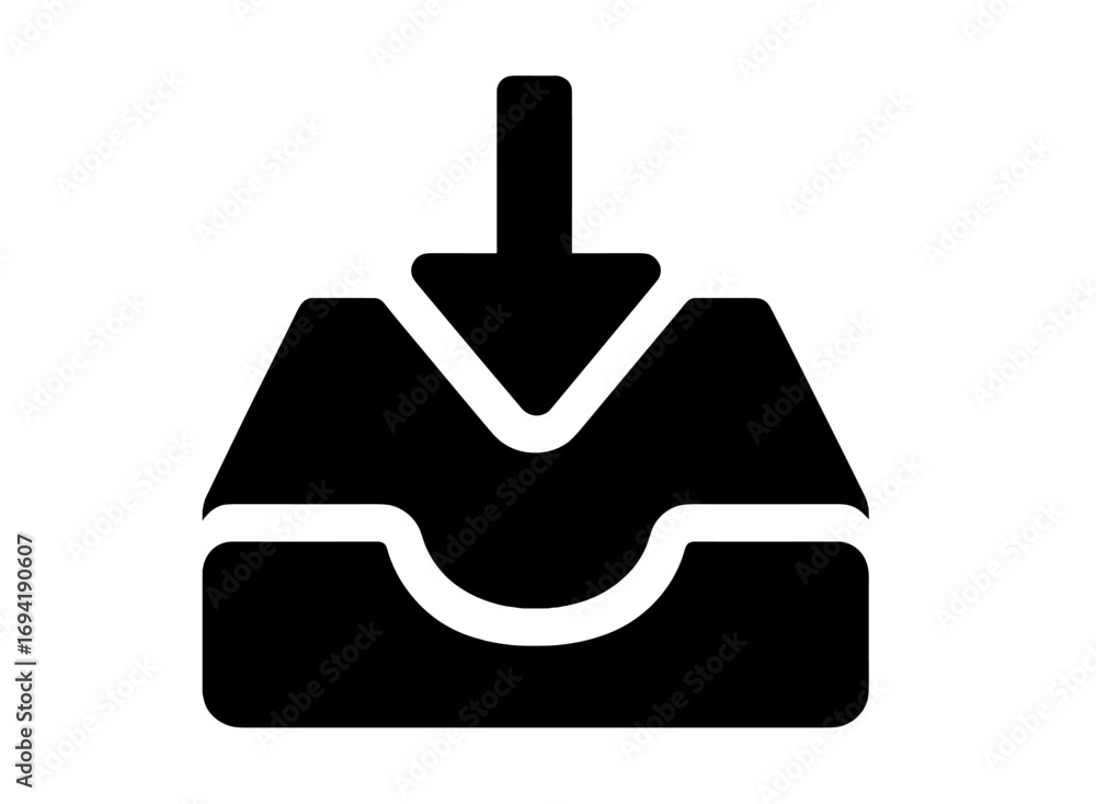 Obraz premium Black icon of a downward arrow entering an envelope representing email communication and file transfer