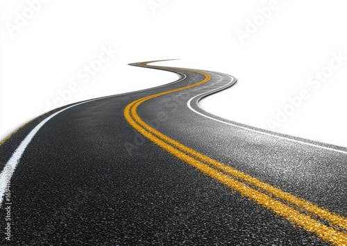 Winding asphalt road disappearing into white background