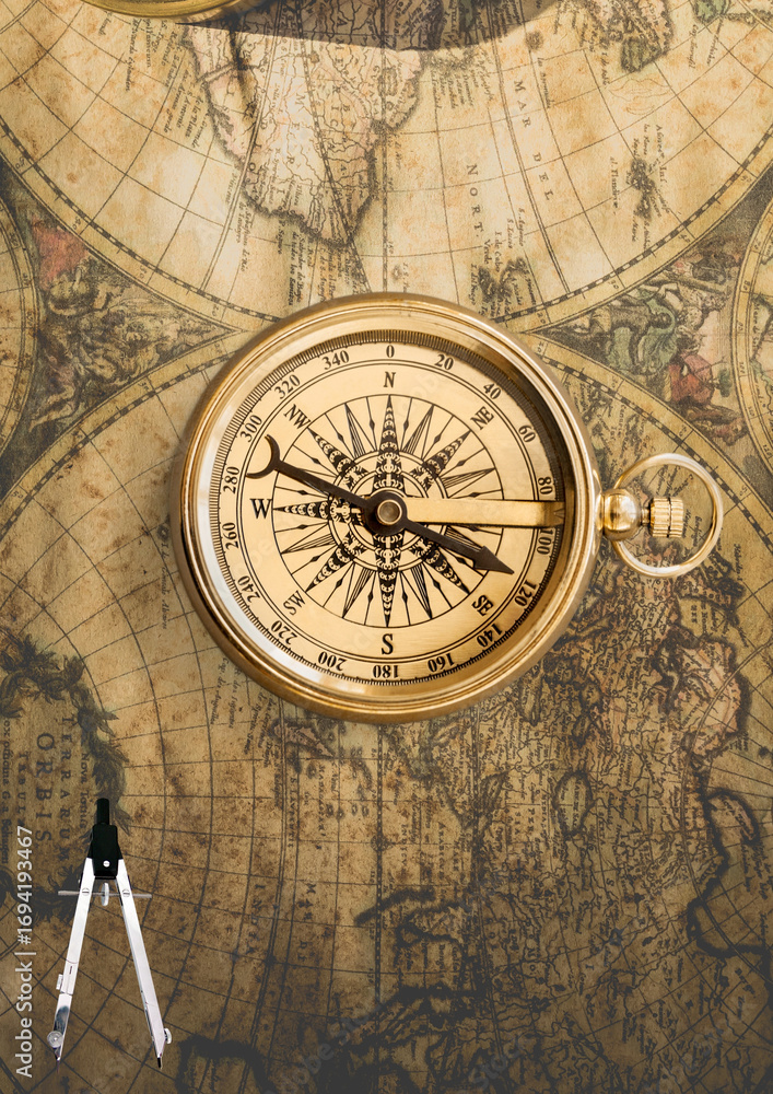 Fototapeta premium old compass on old map