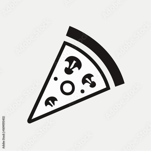 Monochrome vector icon of a delicious pizza slice with mushroom toppings, a simple symbol for fast food, Italian cuisine, or pizzeria menu design