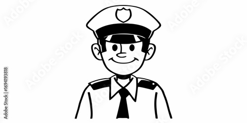 Illustration of a cartoon police officer wearing a hat and tie with a friendly smiling expression