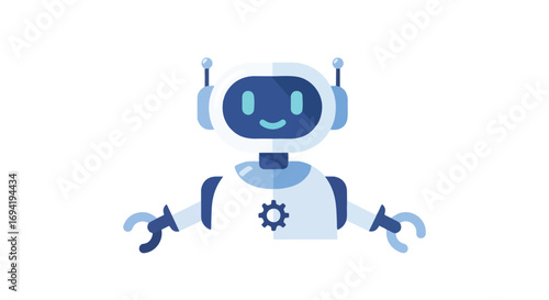 Friendly Vector Illustration of a Cute Robot on White Background Suitable for Children's Content or Educational Materials