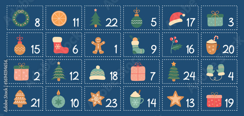 colorful childish advent calendar 24 different motifs vector illustration