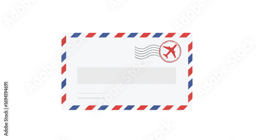 Stylized airmail envelope design with blank address and signature lines aviation travel theme illustration