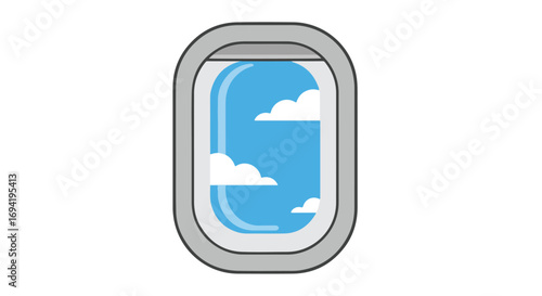 Airplane window view capturing serene blue sky and fluffy white clouds during travel journey inspiration mood 150 characters exactly