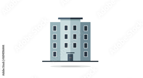 Stylized Illustration of a Multistory Building with a Flat Design Aesthetic, Isolated on a White Background