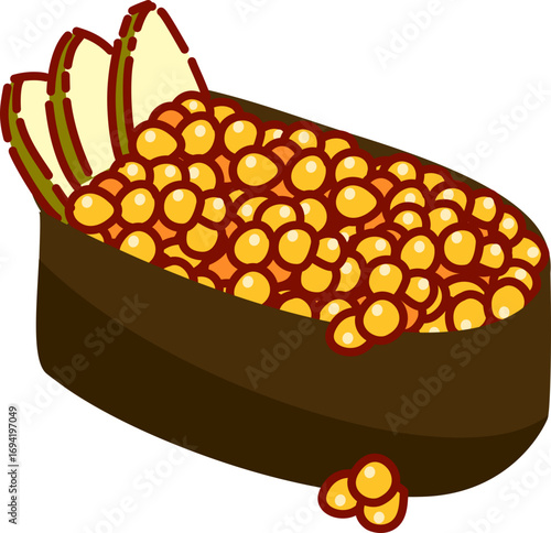 Cartoon Illustration of Japanese Sushi wih Fish Roe