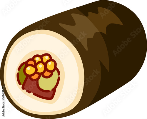 Cartoon Illustration of Japanese Sushi Roll
