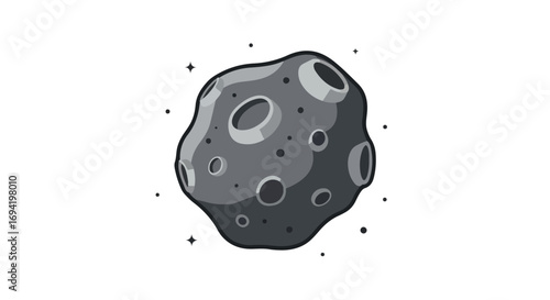 Illustration of a Gray Asteroid with Craters in Space Surrounded by Stars and Dots Creates a Celestial Vision