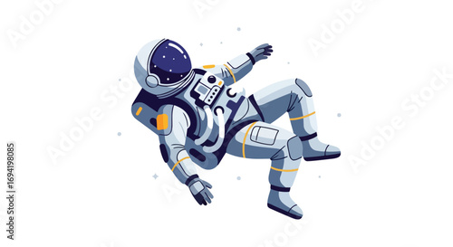 Astronaut drifting in space illustration featuring a stylized spaceman in a spacesuit against a clean white background showcasing a minimalist design