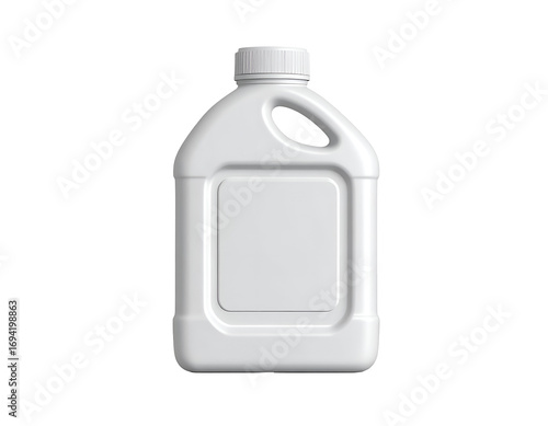 Blank White Plastic Bottle with Handle and Screw Cap for Liquid Packaging, Isolated Product Mockup on Black Background