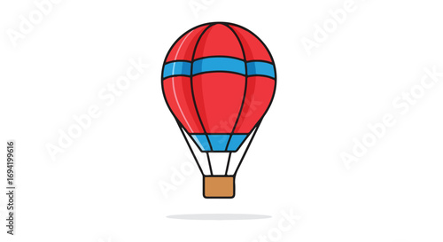 Vivid red air balloon illustration floating with blue accents against a plain backdrop illustration
