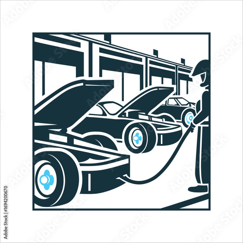 Retro Pit Stop Refueling Illustration Fuel Nozzle Pit stop refueling