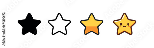 Vector icon online review stars same pose same proportions four styles black solid glyph outline minimal flat multicolor filled cartoon flat shaded.