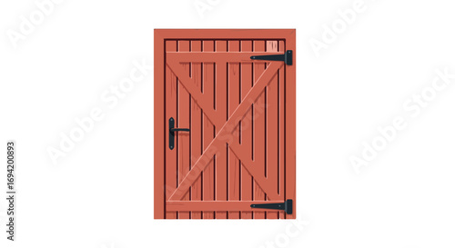 Rustic barn door illustration showcasing a vintage wooden design with black hardware and a cross brace pattern against a clean white backdrop