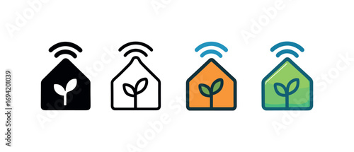 Vector icon greenhouse smart same pose same proportions four styles black solid glyph outline minimal flat multicolor filled cartoon flat shaded.