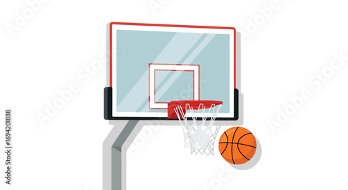 Basketball hoop and ball illustration showcases the sport's equipment in a simple style perfect for graphic design and recreational content