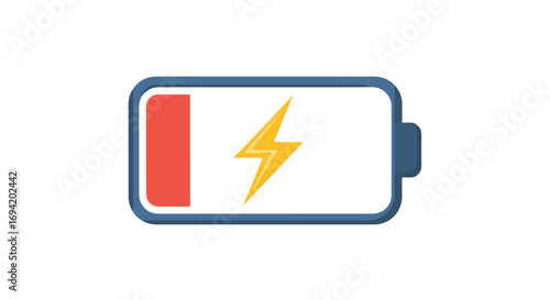 Depleted battery symbol showcases energy consumption and digital power storage indicating charging requirement and power shortage warnings