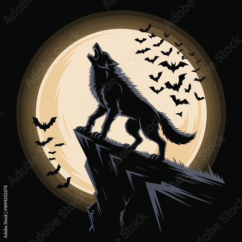 Howling Wolf Silhouette at Night