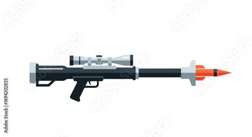 Illustrated missile launcher with scope on a white background showcases cutting-edge technology for potential use in gaming or defense simulations