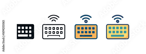 Vector icon keyboard wireless same pose same proportions four styles black solid glyph outline minimal flat multicolor filled cartoon flat shaded.