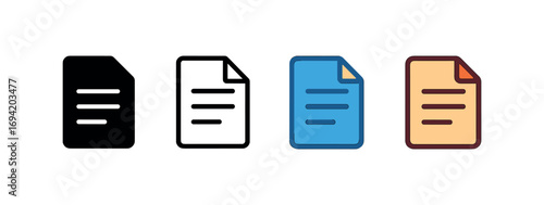 Vector icon copy document same pose same proportions four styles black solid glyph outline minimal flat multicolor filled cartoon flat shaded.