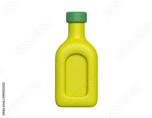 Minimalist 3D Yellow Bottle with Green Cap Isolated on Black Background