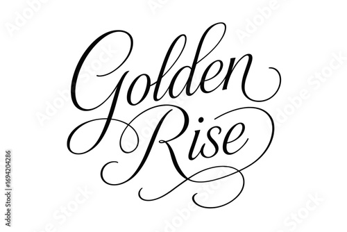 Golden Rise thin line calligraphy smooth curves balanced composition clear readable letters consistent style none diagonal decorative composition clean white background vector look high.