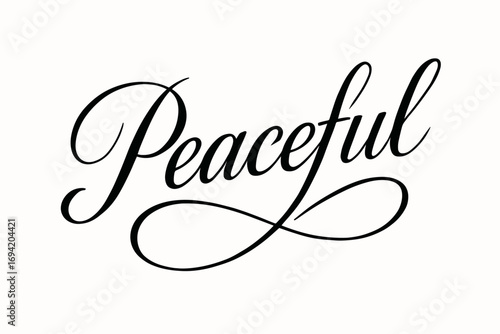 Peaceful elegant calligraphy lettering smooth curves balanced composition clear readable letters consistent style none diagonal decorative composition clean white background vector look.