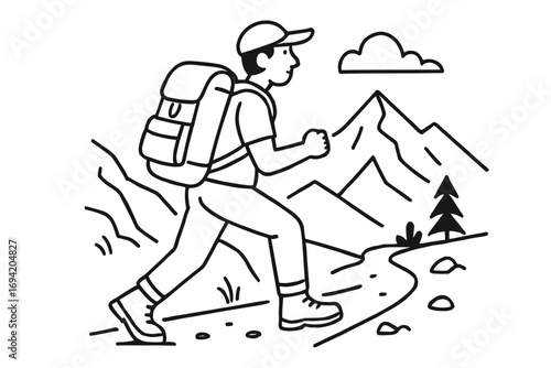 Vector Illustration of a Mountain Trail Hiker