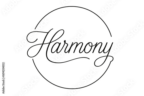 Harmony thin line calligraphy smooth curves balanced composition clear readable letters consistent style none circular frame composition clean white background vector look high contrast no.